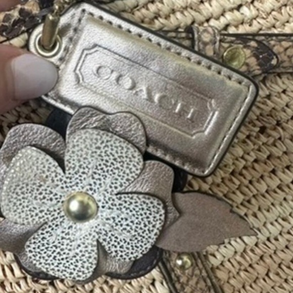 COACH Natalie Weekender Straw Leather Python Turn Lock Tote Bag 16839 $398 - Picture 8 of 11